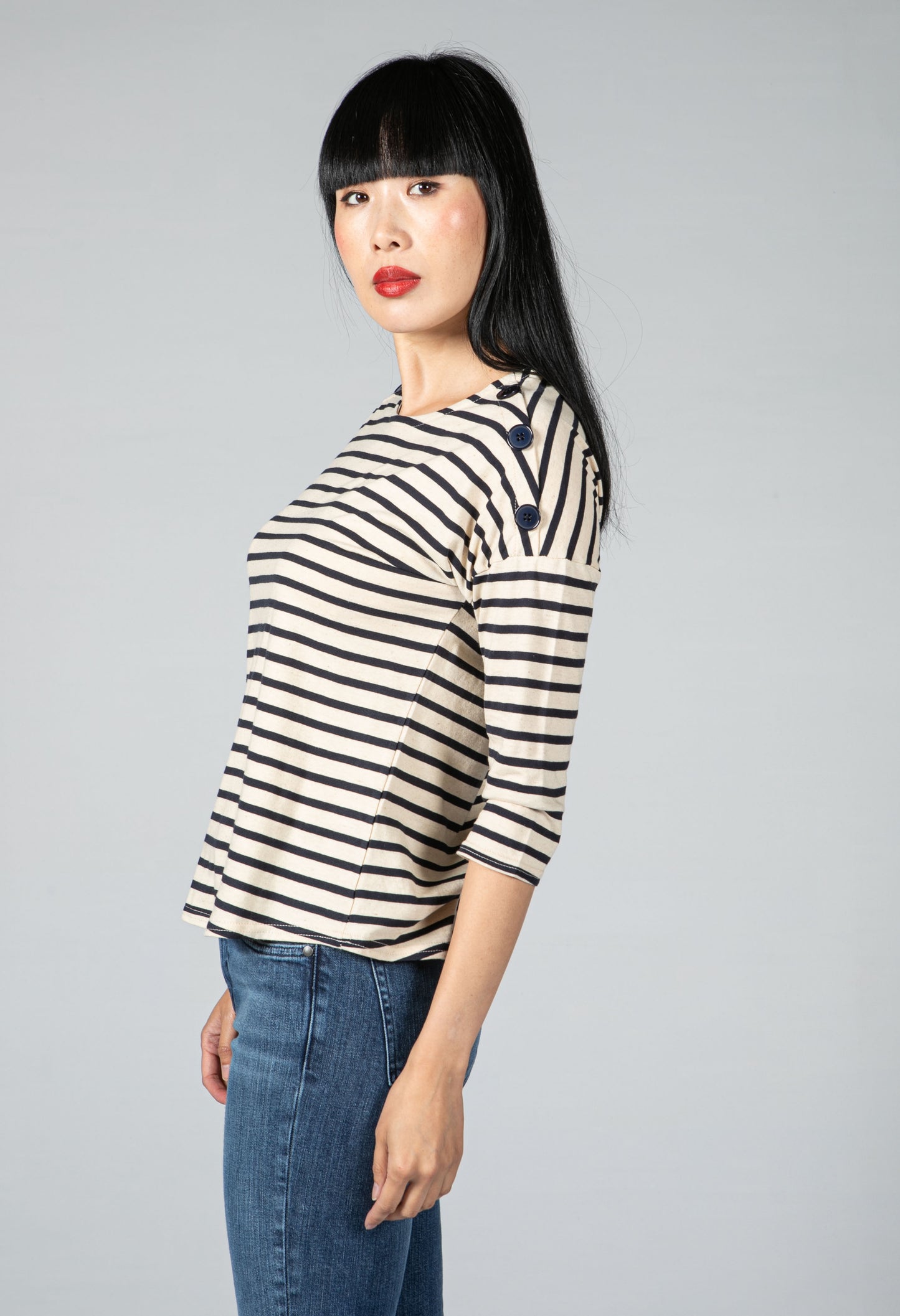 Stripe Nautical Top With Buttons