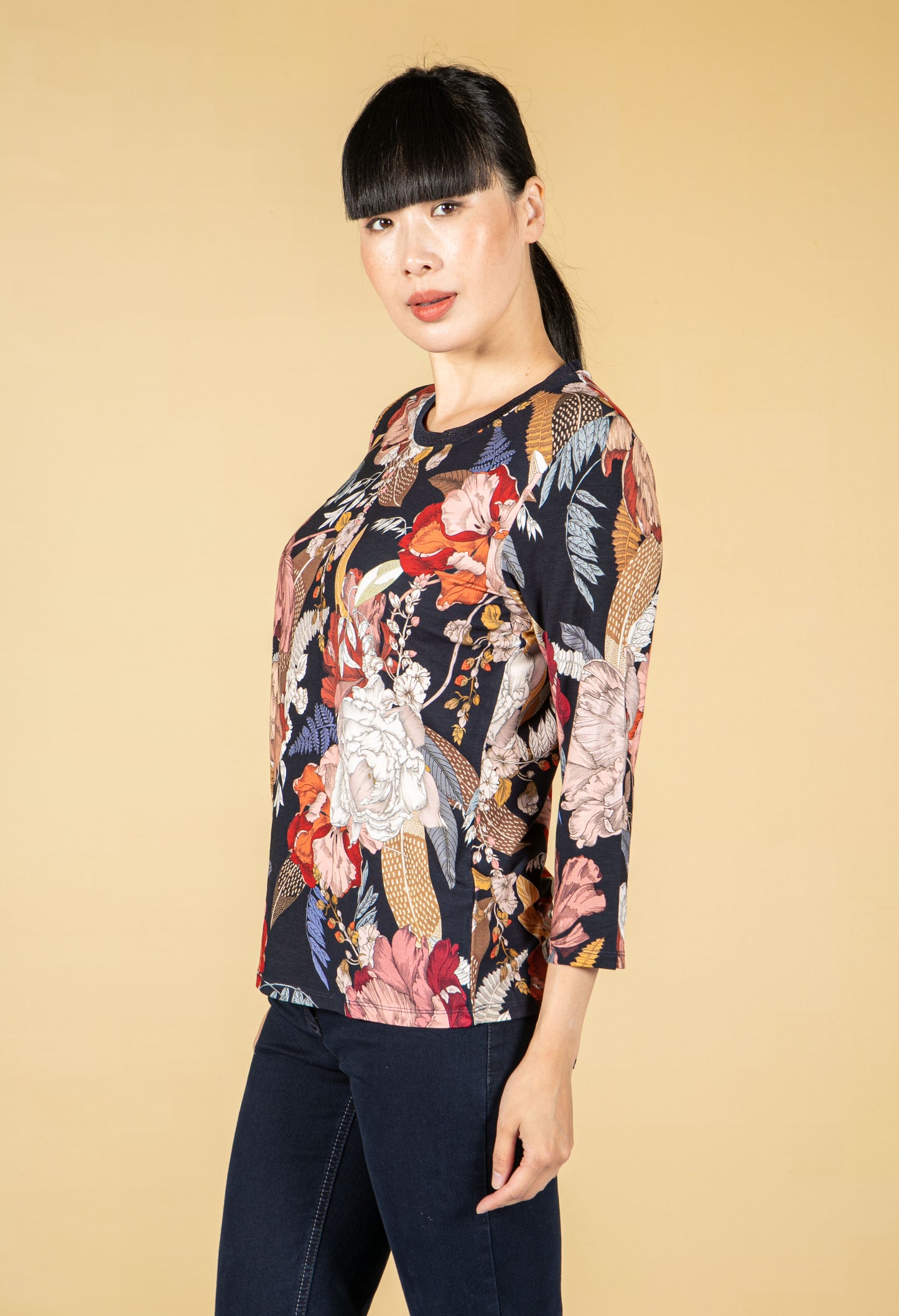 Vintage Floral Print Top in Navy