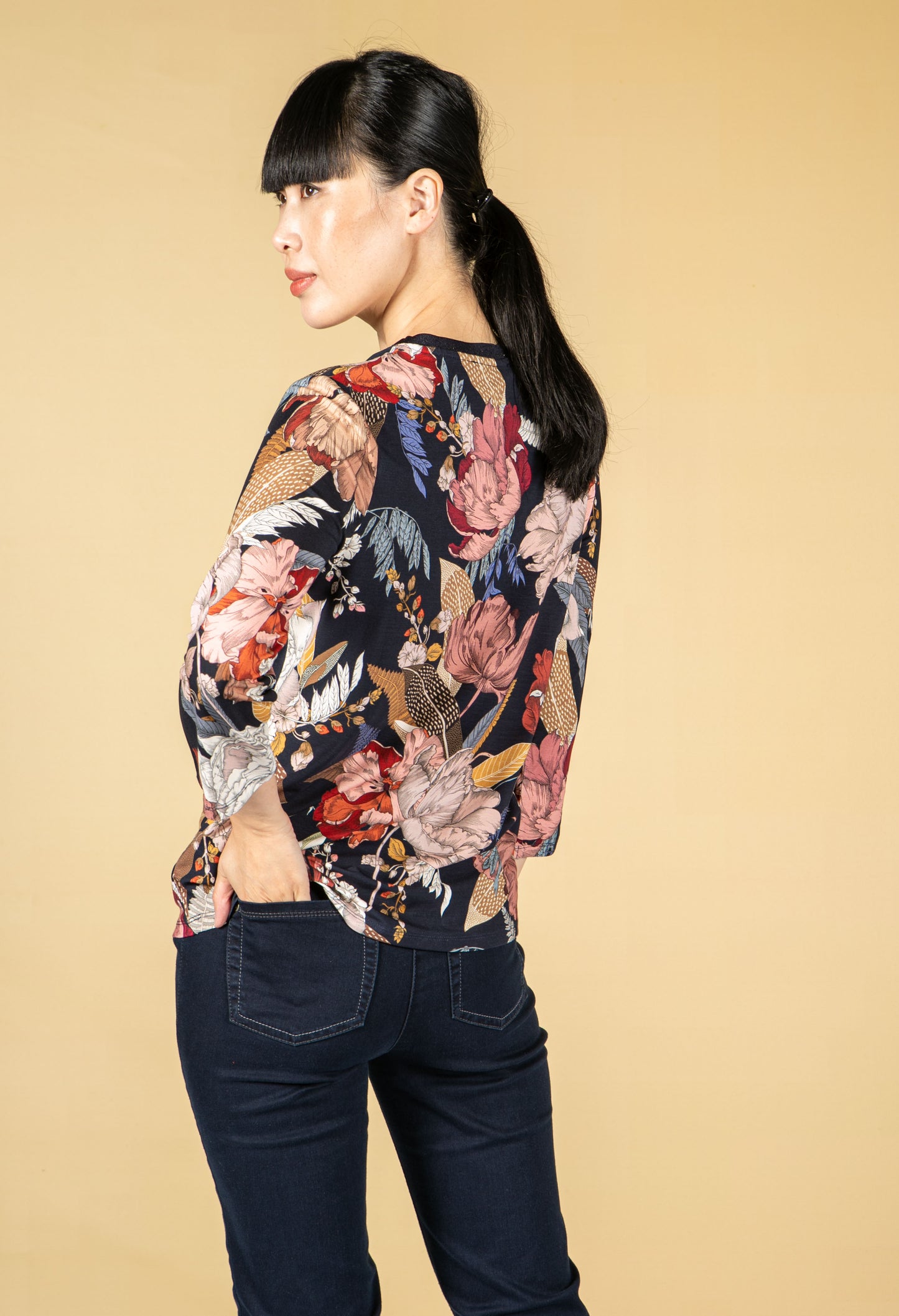 Vintage Floral Print Top in Navy