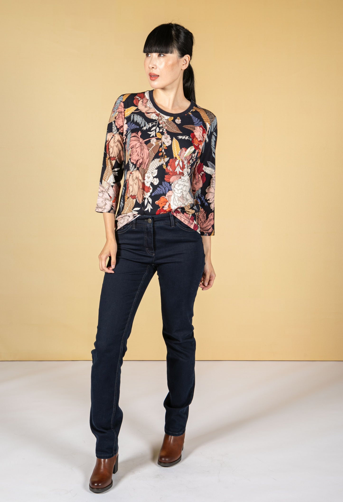 Vintage Floral Print Top in Navy