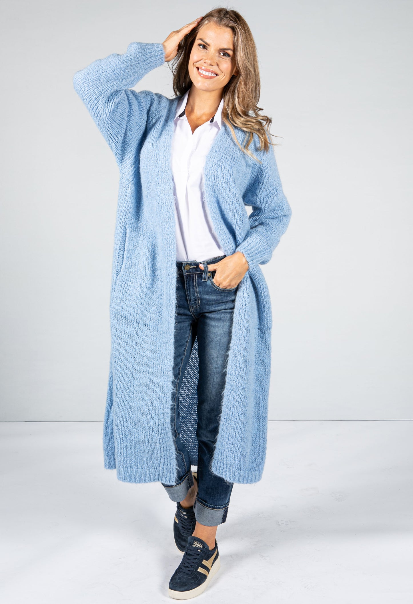 Powder Blue Chunky Knit Long Cardigan