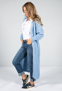 Powder Blue Chunky Knit Long Cardigan