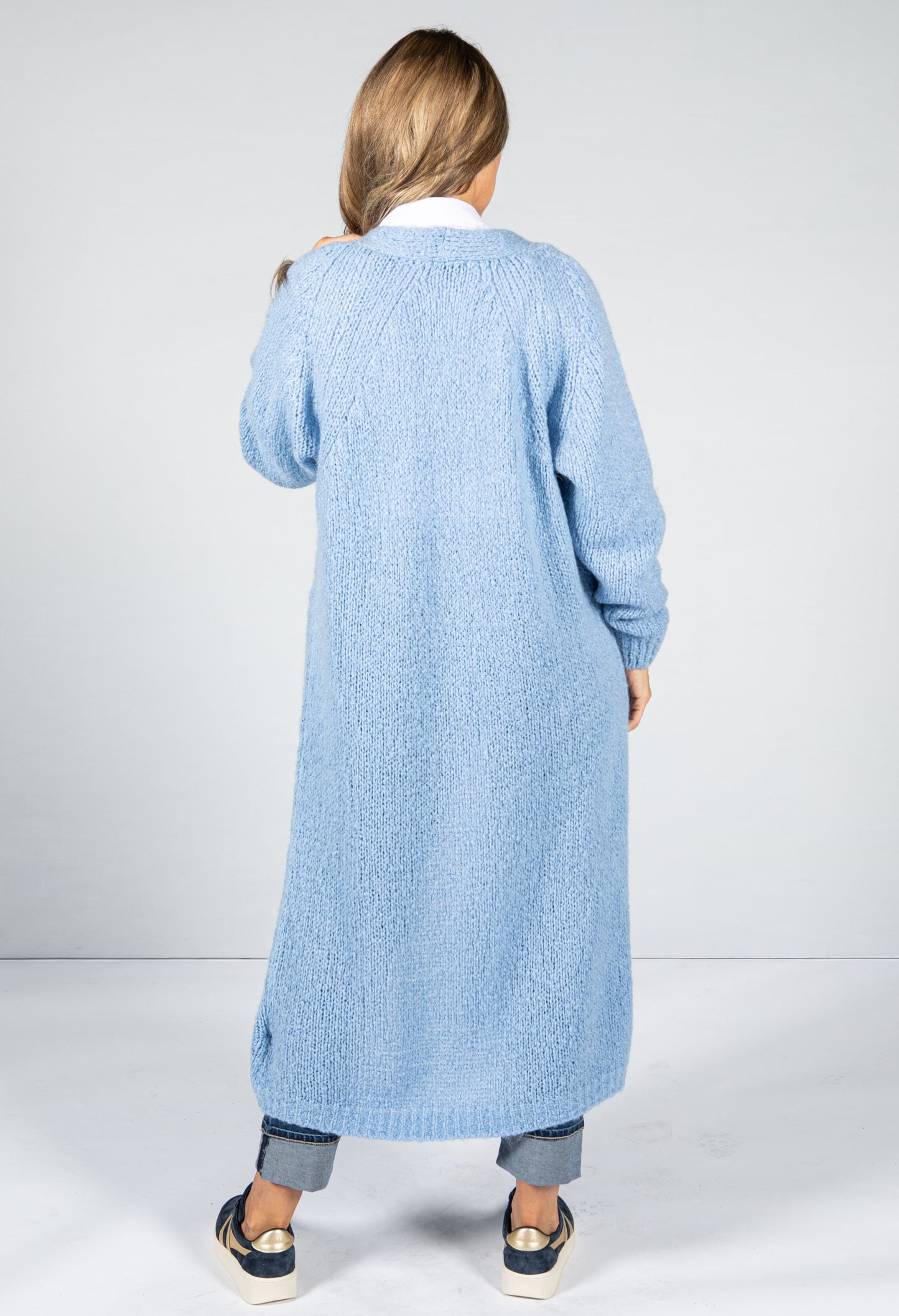 Powder Blue Chunky Knit Long Cardigan