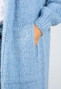 Powder Blue Chunky Knit Long Cardigan