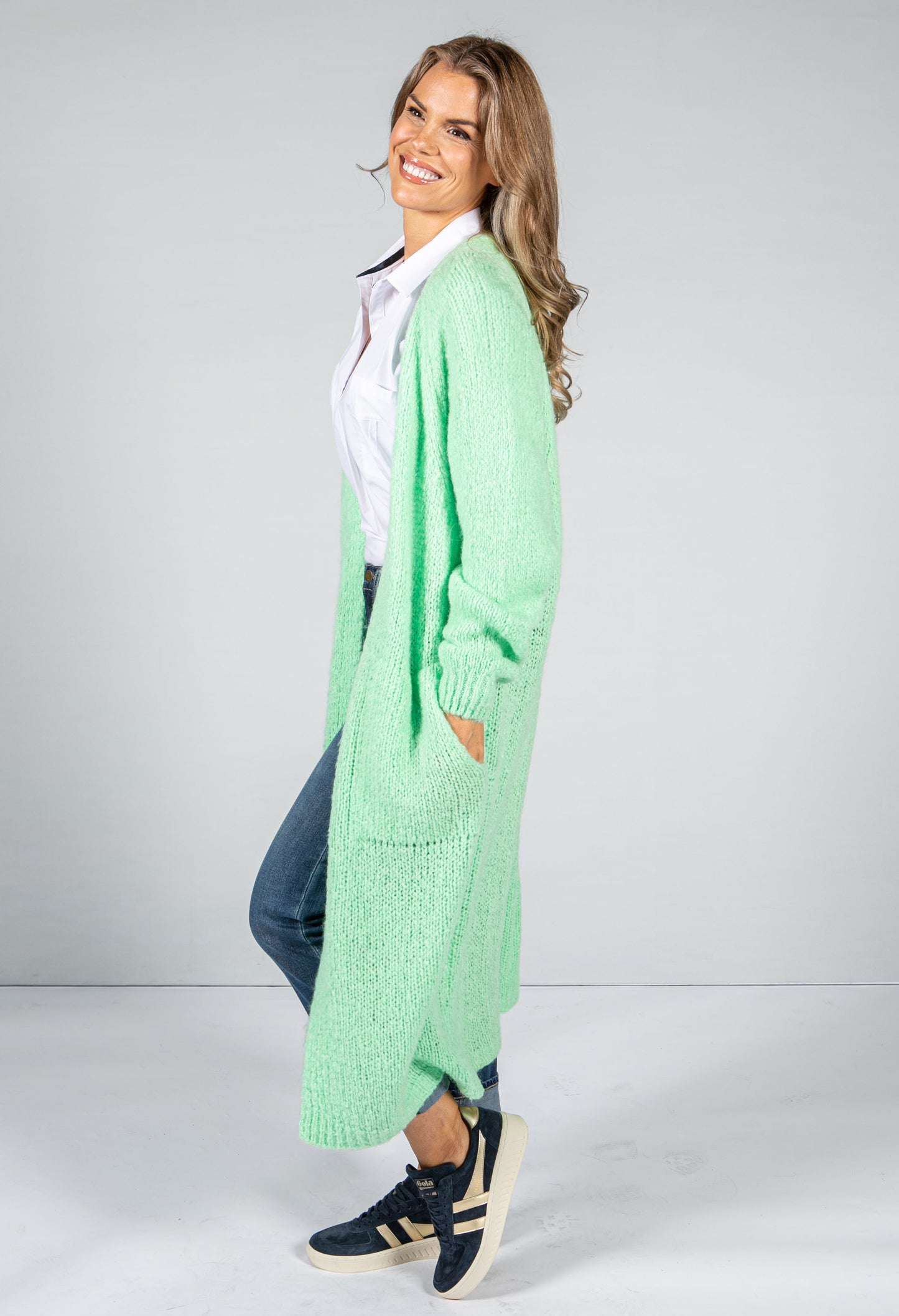 Bright Mint Chunky Knit Long Cardigan