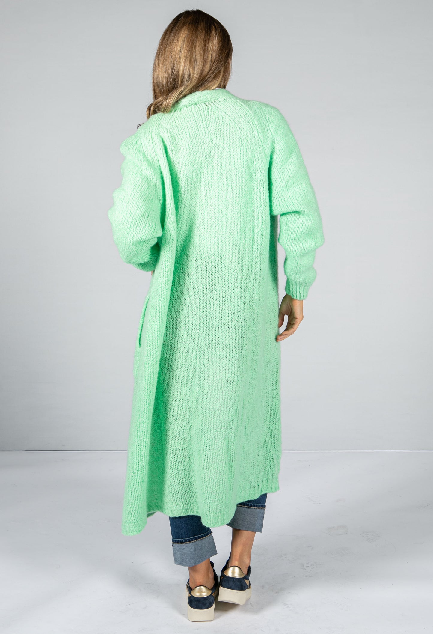 Bright Mint Chunky Knit Long Cardigan