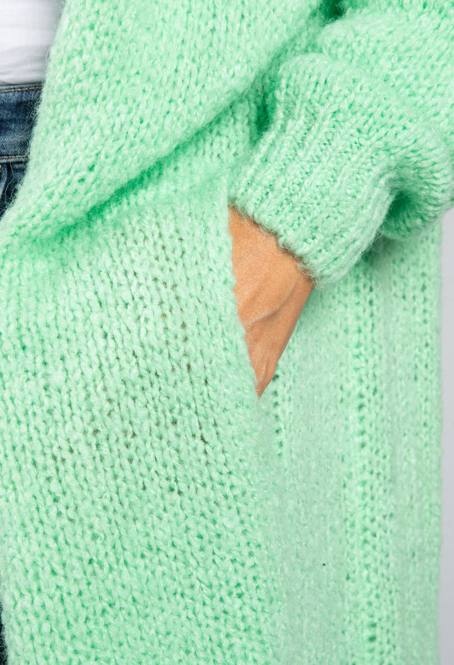 Bright Mint Chunky Knit Long Cardigan