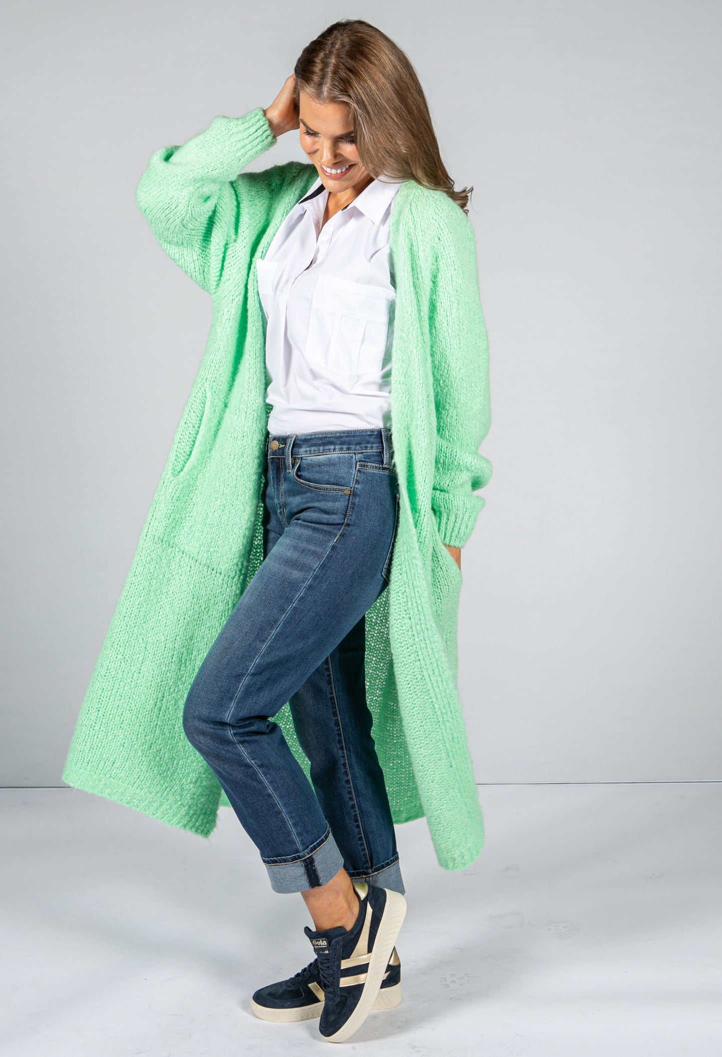 Bright Mint Chunky Knit Long Cardigan