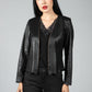 Faux Vintage Leather Jacket with Gold Bead Embellishment