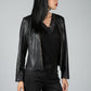 Faux Vintage Leather Jacket with Gold Bead Embellishment