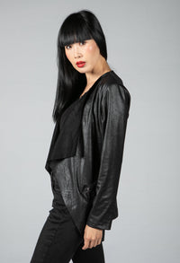 Faux Vintage Leather Look Jacket in Black