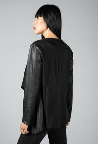 Faux Vintage Leather Look Jacket in Black