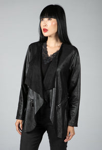 Faux Vintage Leather Look Jacket in Black