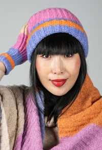 Colour Block Knit Beanie in Lilac