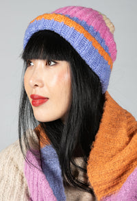 Colour Block Knit Beanie in Lilac