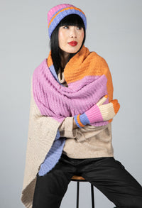 Colour Block Knit Beanie in Lilac