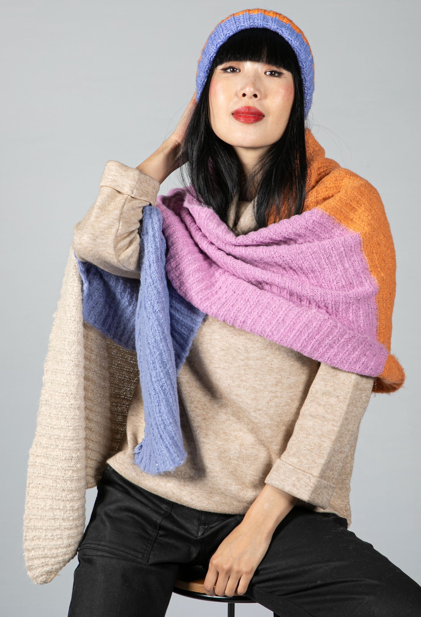 Colour Block Knit Scarf in Lilac