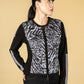 Animal Print Knit Sleeve Cardigan in Black & Grey