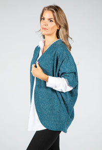 Lurex Knit Cardi in Teal