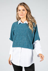 Lurex Knit Pullover in Teal