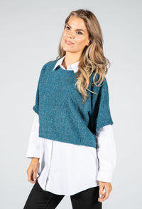 Lurex Knit Pullover in Teal