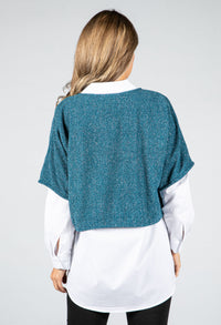 Lurex Knit Pullover in Teal