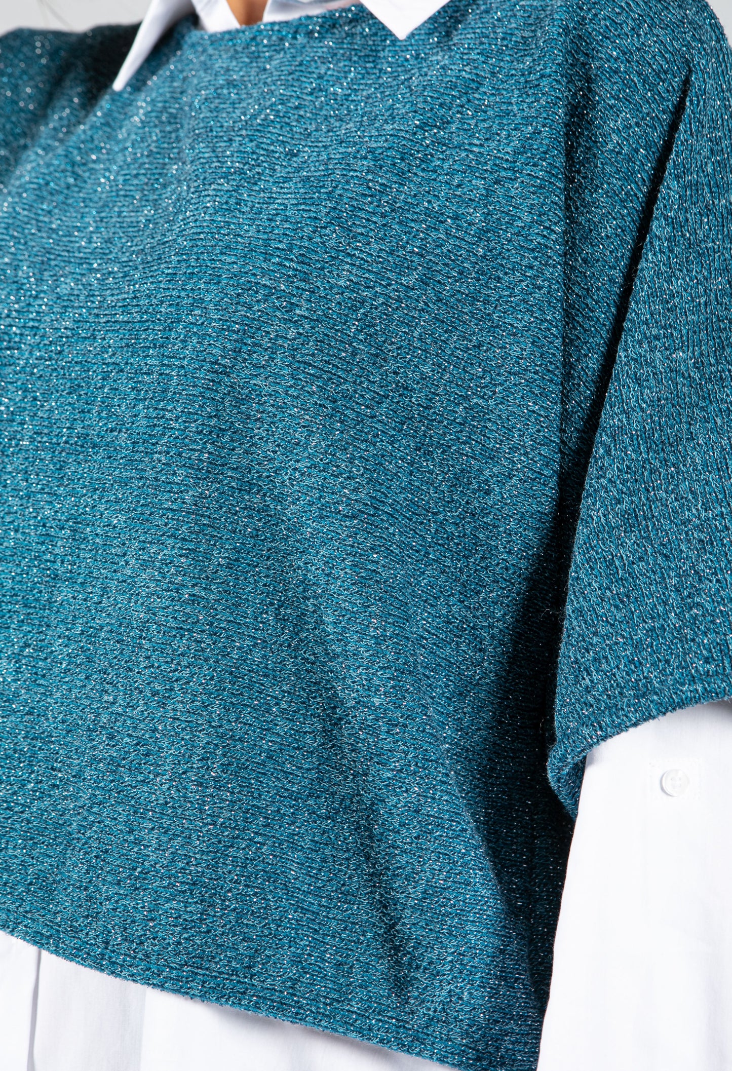 Lurex Knit Pullover in Teal