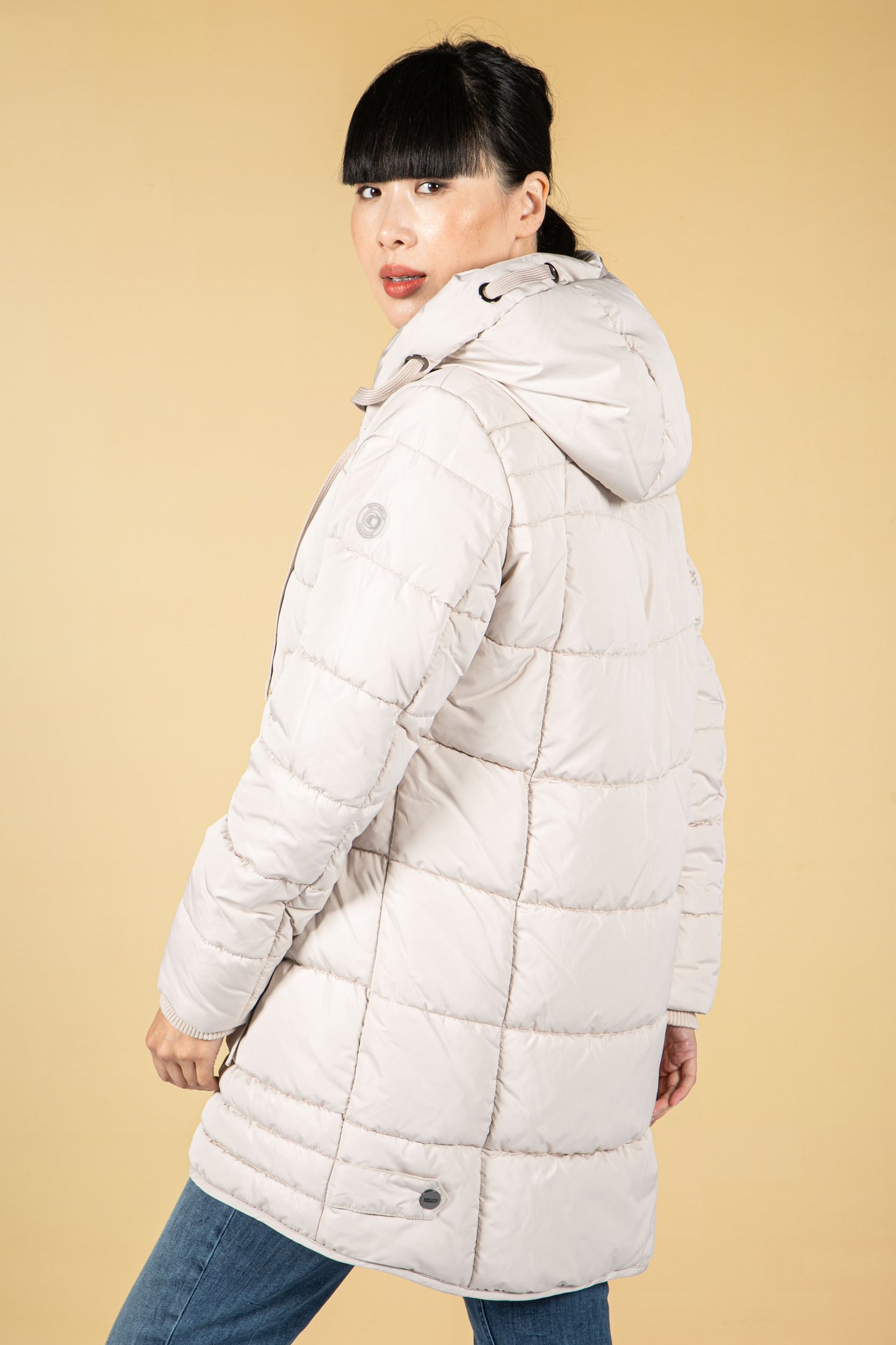 Quilted Coat in Silky Beige