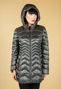 Quilted Hooded Coat in Cool Graphite