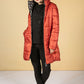 Reversible Quilted Long Coat in Orange/Animal Check Print