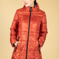 Reversible Quilted Long Coat in Orange/Animal Check Print