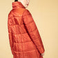 Reversible Quilted Long Coat in Orange/Animal Check Print