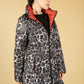 Reversible Quilted Long Coat in Orange/Animal Check Print