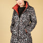 Reversible Quilted Long Coat in Orange/Animal Check Print