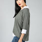 V neck Jumper With Shirt Detail in Moss Green