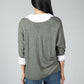 V neck Jumper With Shirt Detail in Moss Green