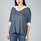 V neck Jumper With Shirt Detail in Blue