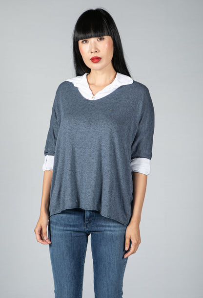 V neck Jumper With Shirt Detail in Blue