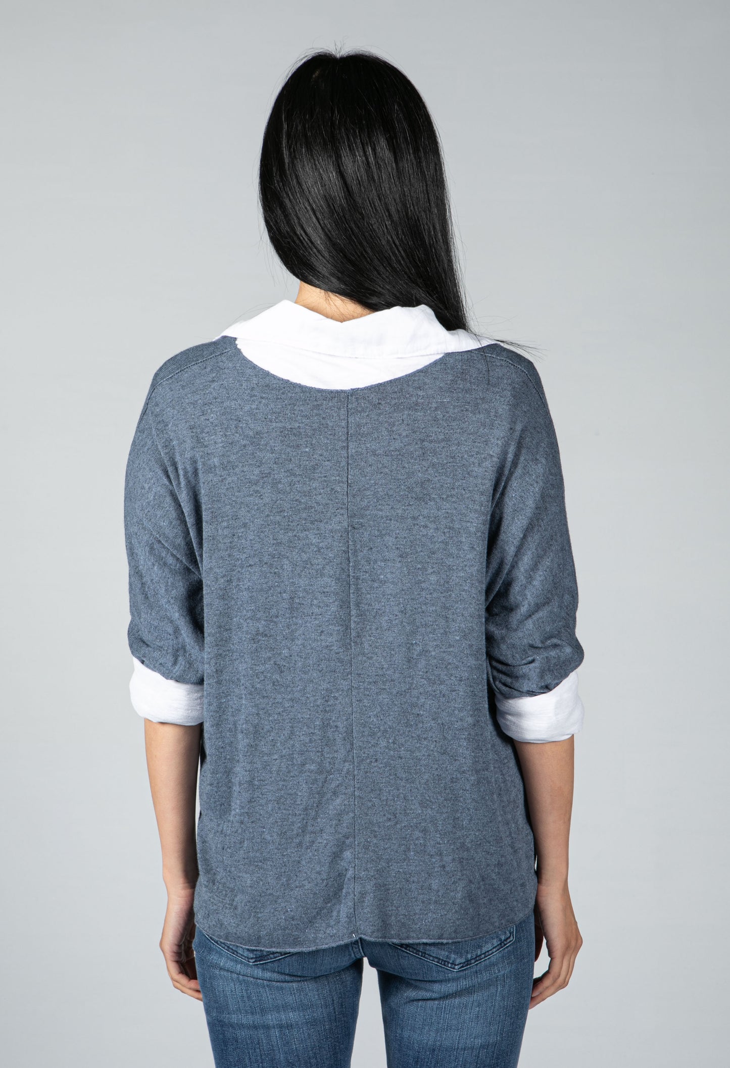 V neck Jumper With Shirt Detail in Blue