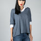 V neck Jumper With Shirt Detail in Blue