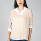 V neck Jumper With Shirt Detail in Beige