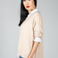 V neck Jumper With Shirt Detail in Beige