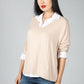 V neck Jumper With Shirt Detail in Beige