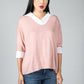 V neck Jumper With Shirt Detail in Blush