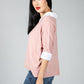 V neck Jumper With Shirt Detail in Blush