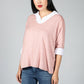 V neck Jumper With Shirt Detail in Blush