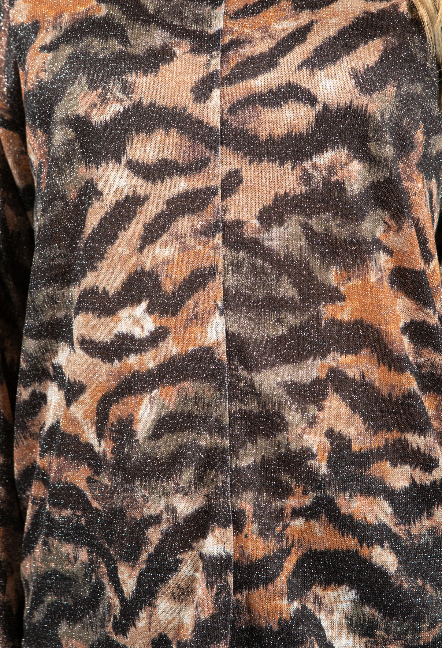 Tiger Print Lurex Cowl Knit in Brown