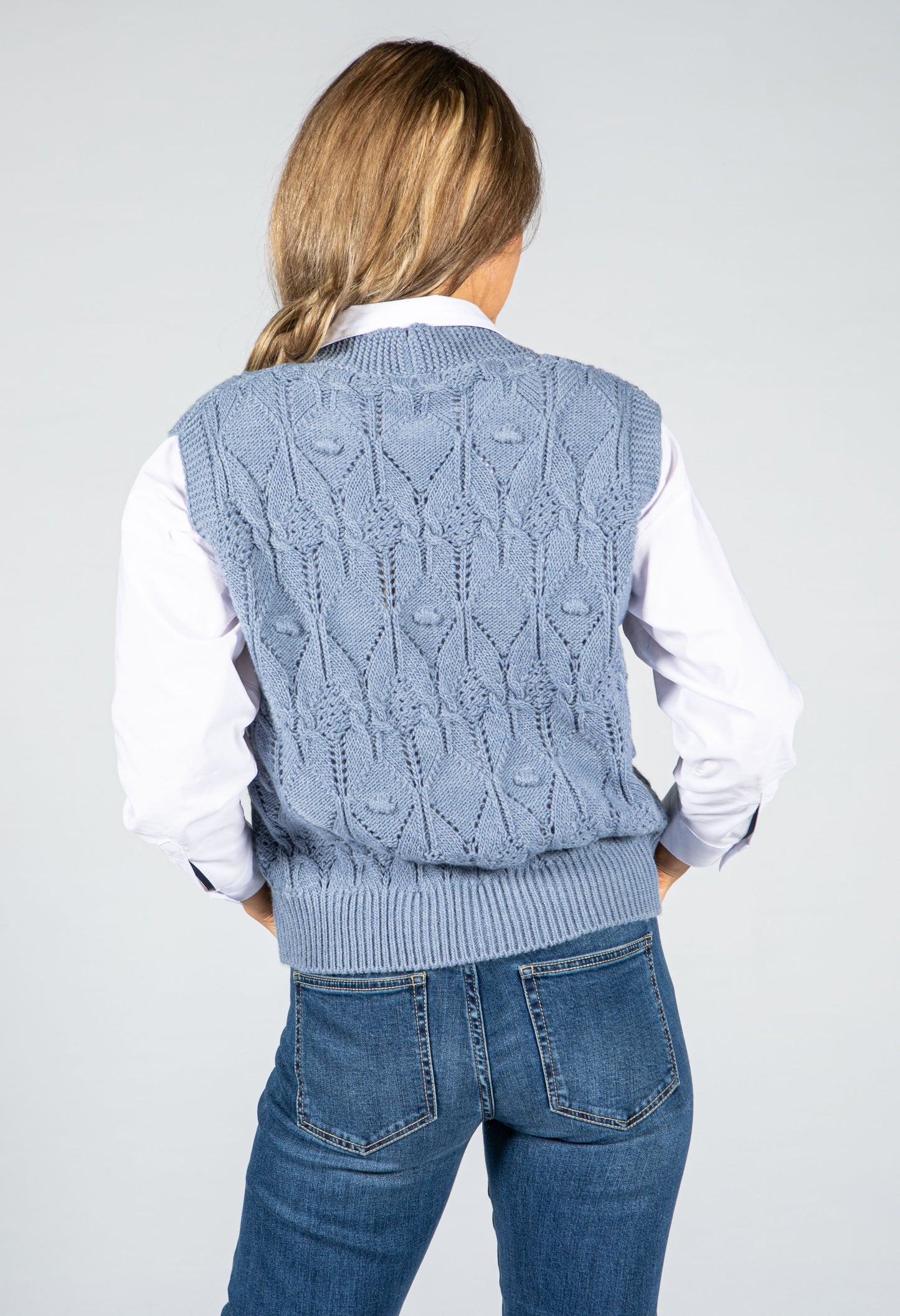 Crochet Knit Sweater Vest in Cornflower Blue