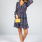 NAVY RUFFLE DRESS WITH LONG SLEEVES