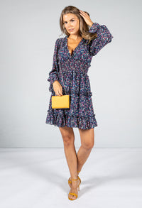 NAVY RUFFLE DRESS WITH LONG SLEEVES